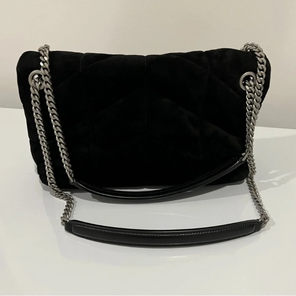 Saint Laurent Black Suede Small Loulou Puffer Shoulder Bag - Picture 2 of 6
